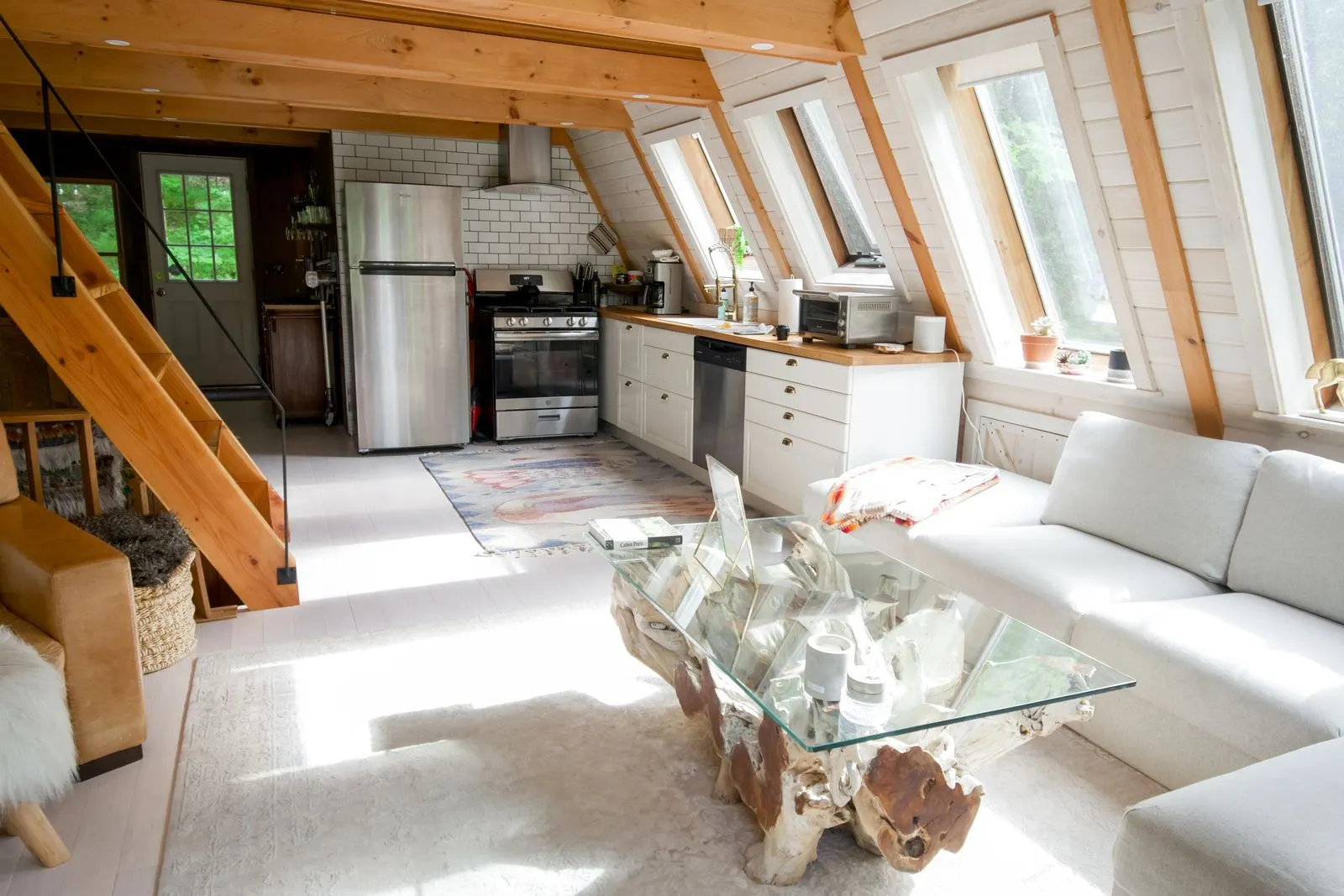 A bright, modern rental kitchen prepared for arriving guests